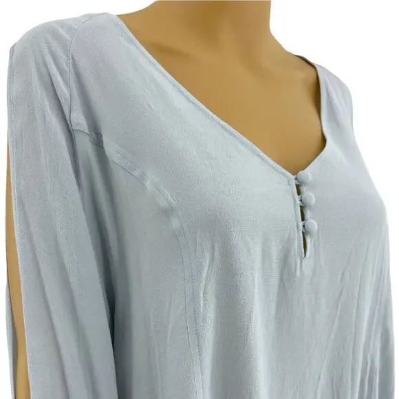 BP Brass Plum LARGE NWT Gray Top Blouse Long Split Sleeve V Neck - Picture 4 of 9